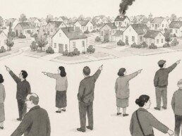 Neighborhood on fire illustration