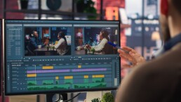 Man editing video on computer